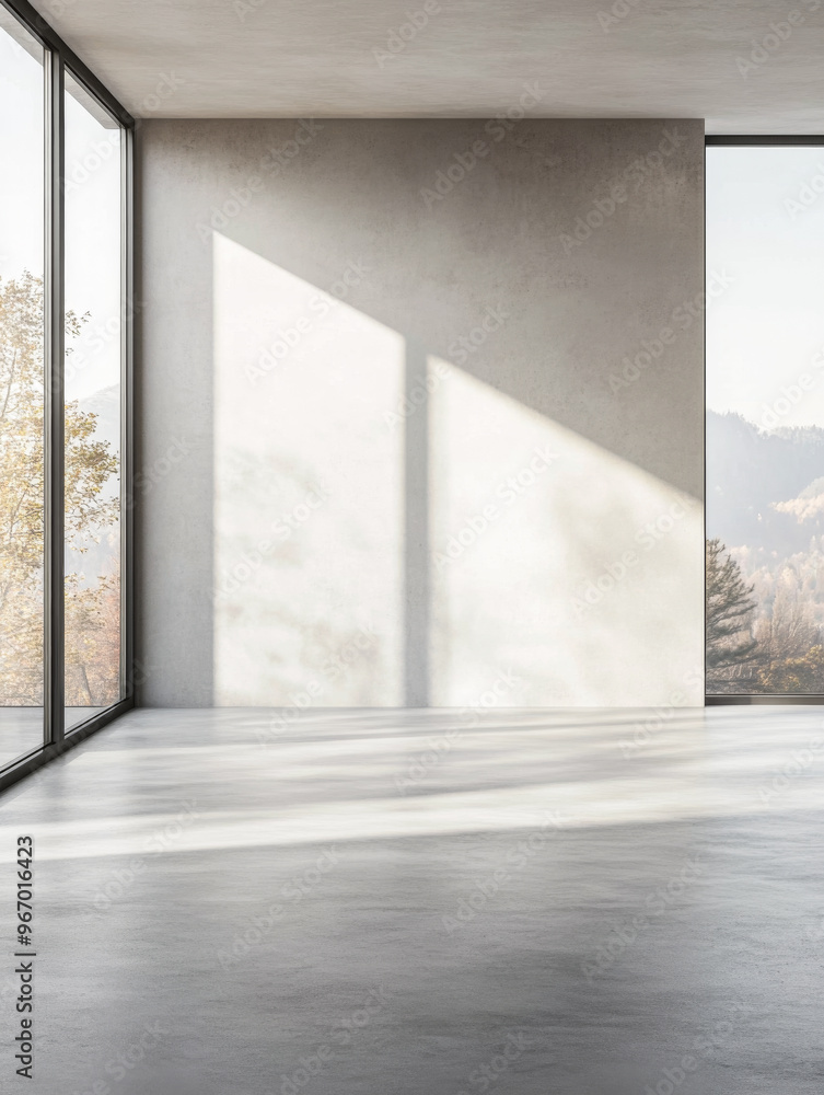 Modern minimalist room with large windows, natural day lighting in neutral colors. Contemporary interior with ample copyspace. Modern minimalist room with large windows, natural day lighting in neutral colors. Contemporary interior with ample copyspace.