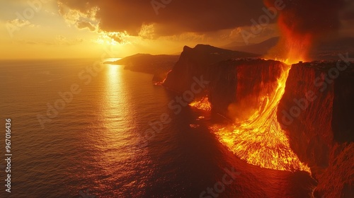 Volcanic eruption with lava...