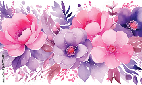 A colorful floral pattern with different flowers and leaves