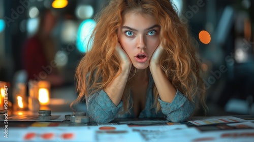 Young woman expressing shoc...