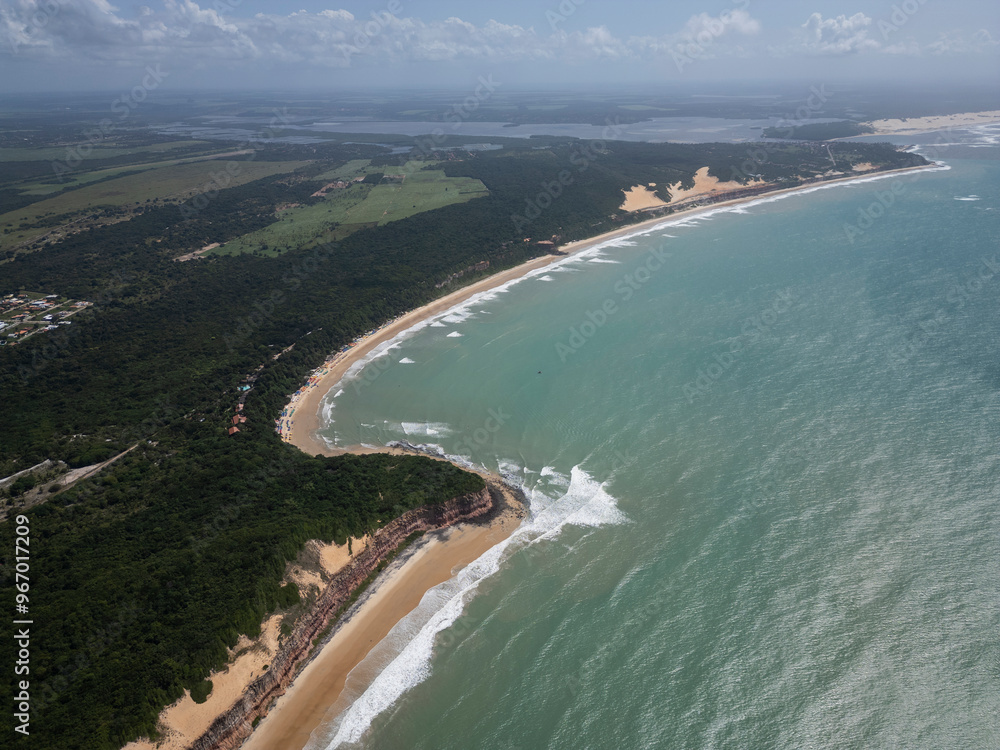 Beautiful aerial view to orange sandy cliffs and wild beaches Beautiful aerial view to orange sandy cliffs and wild beaches