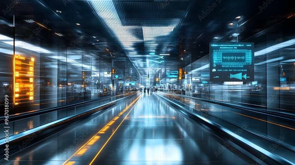 Fototapeta premium Smart Airport Terminal with IoT Sensors Optimizing Passenger Flow and Baggage Handling