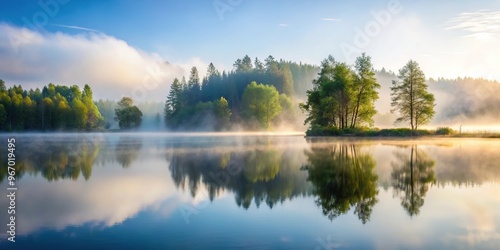 Tranquil lake with fog