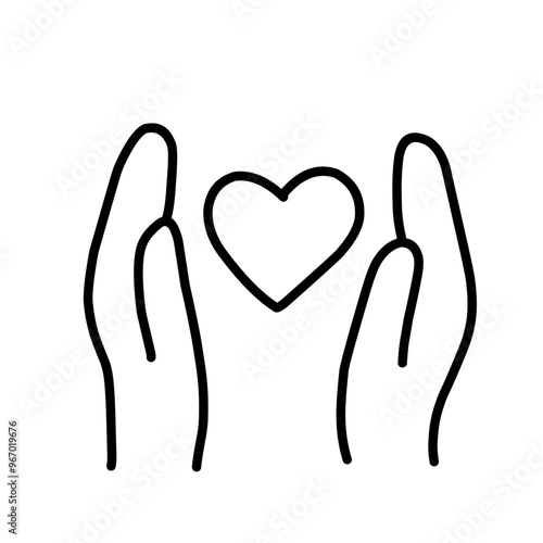 Heart in hand line icon