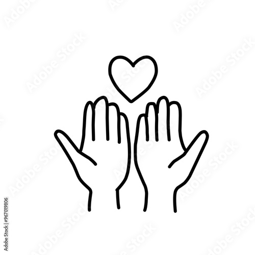 Heart in hand line icon