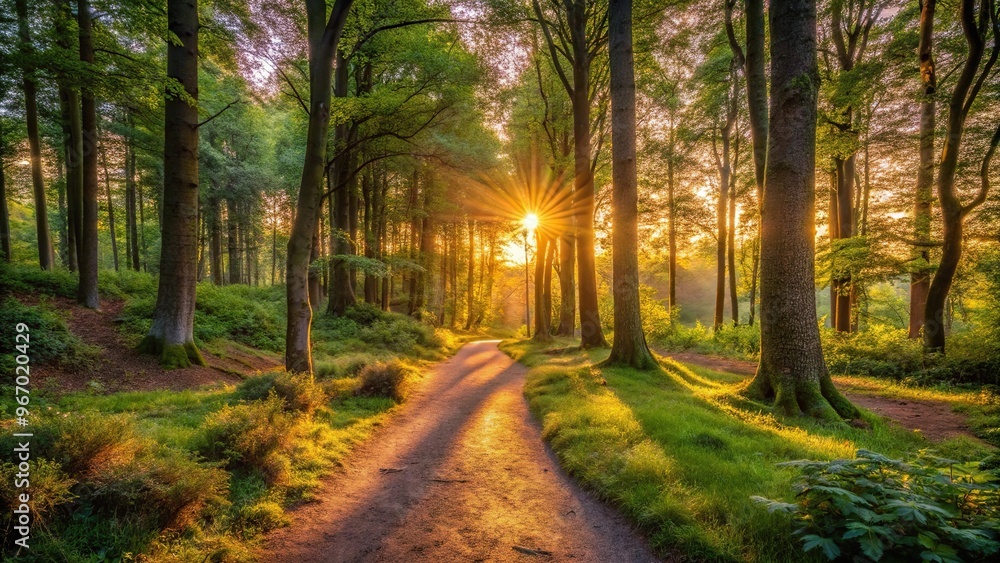 Obraz premium Tranquil path through forest at sunset on the island of Bornholm in Denmark