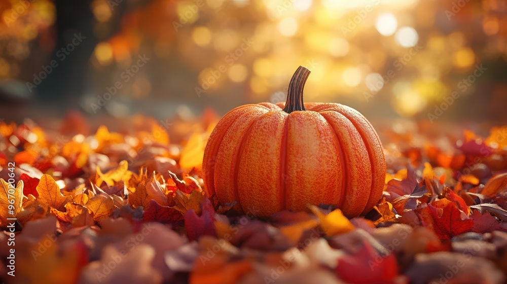 A vibrant pumpkin resting on autumn leaves against the backdrop of a sunny fall day, capturing the essence of the harvest season. A vibrant pumpkin resting on autumn leaves against the backdrop of a sunny fall day, capturing the essence of the harvest season.