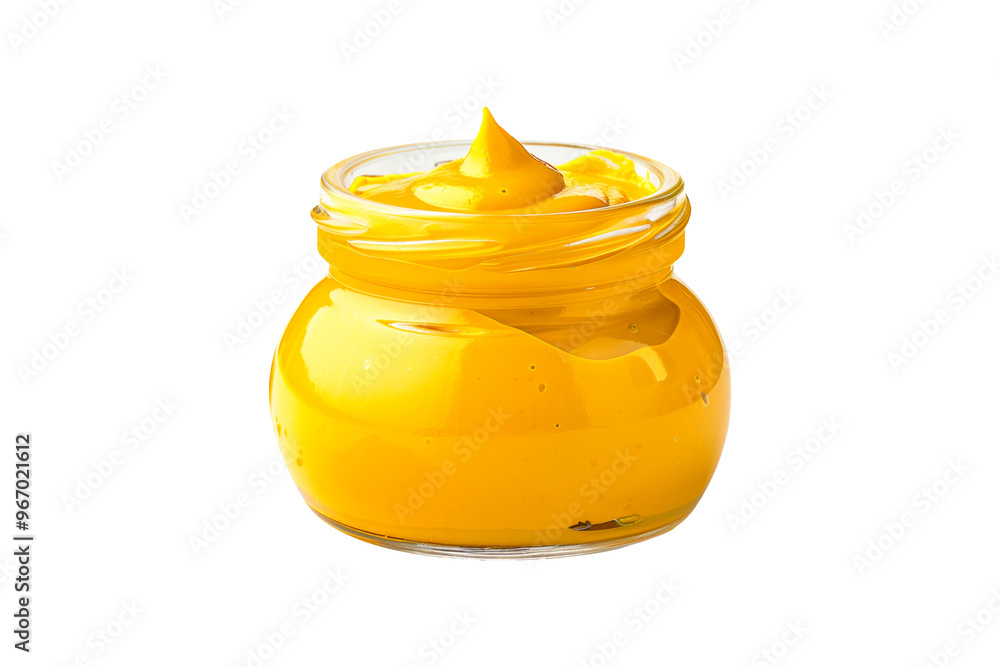 Mustard in glass jar isolated on white transparent background. Mustard in glass jar isolated on white transparent background.