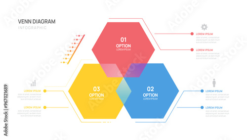 Infographic Hexagon geometric Venn diagram chart template for business presentation with venn diagram elements vector illustration.