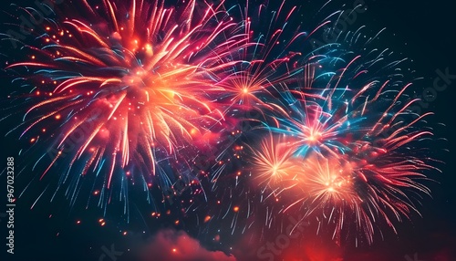 Explosive Night Sky Celebration with Vibrant Abstract Fireworks in a Colorful Festival of Light and Motion