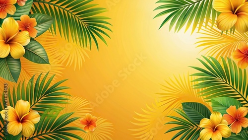 Tropical background with yellow and orange flower silhouette
