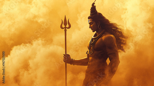 Maha Shivratri festival celebration hindu lord god shiva in Magical lights background