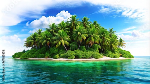 Tropical green island isolated on white background