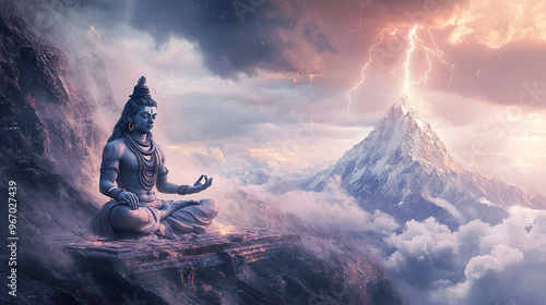 Maha Shivratri festival celebration hindu lord god shiva in Magical lights background