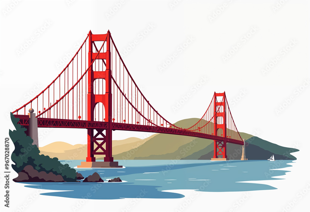 Obraz premium Icon of a famous bridge like the Golden Gate Against white plain background