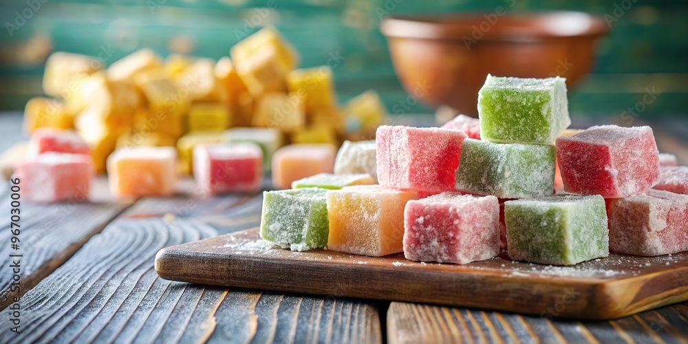 Turkish delight on kitchen table from low angle Turkish delight on kitchen table from low angle