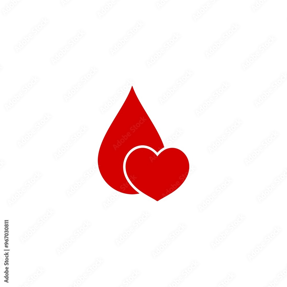 Heart and blood drop illustration  isolated on white background.