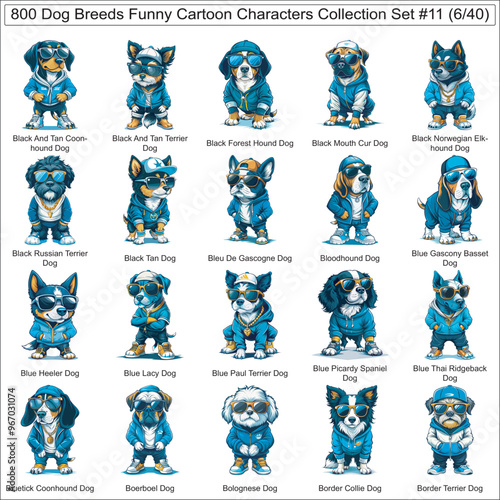 Dog Breeds Funny Cartoon Characters Collection Set of 800 Dog Faces Isolated Part 6