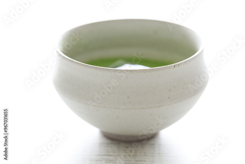 Wallpaper Mural Cup of fresh matcha tea, green tea on white wooden table. Torontodigital.ca
