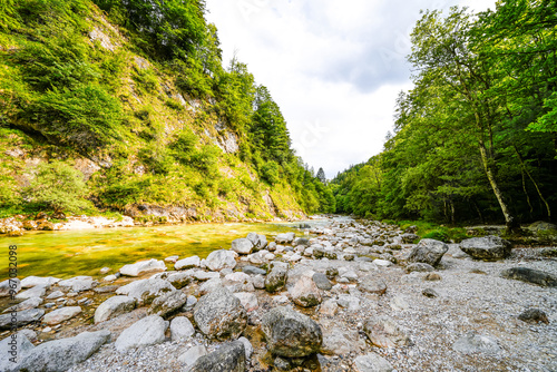 Nature in the Tiefenbachklamm between Kramsach and Brandenberg. Landscape with a river and rocks in the Alpbachtal.
 photo