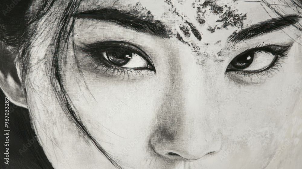 Obraz premium Close-up Portrait of a Woman's Eyes with a Detailed Forehead