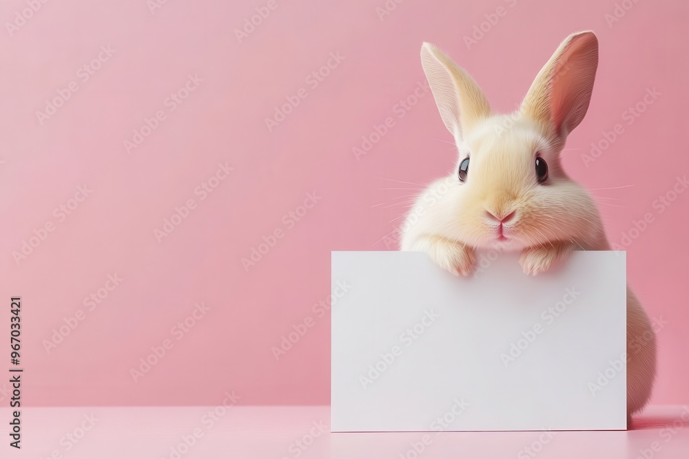 Obraz premium A rabbit holding a blank sign in front of a background