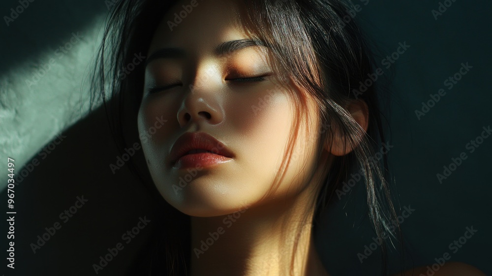 Close-up of a Woman's Face Illuminated by Sunlight Close-up of a Woman's Face Illuminated by Sunlight