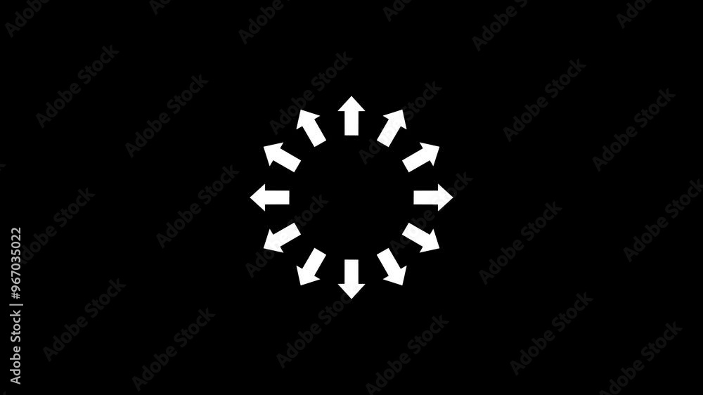Group of arrows following a circle pointing outwards animation.. Group of arrows following a circle pointing outwards animation..
