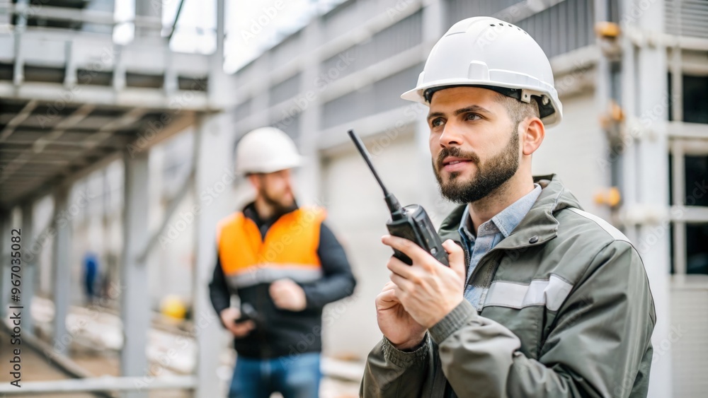 Security Personnel with Radio at Work Site
Security Personnel with Radio at Work Site