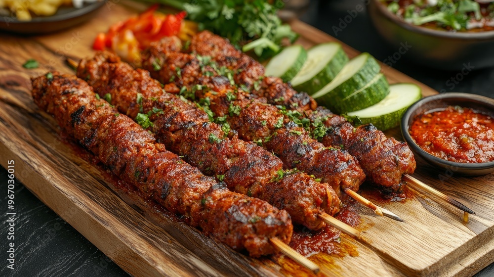 Turkish-language lula kebab spicy with vegetables Turkish-language lula kebab spicy with vegetables