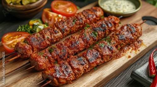 Turkish-language lula kebab spicy with vegetables