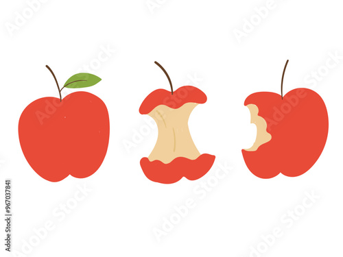 Apple, bitten apple, apple core, hand drawn style