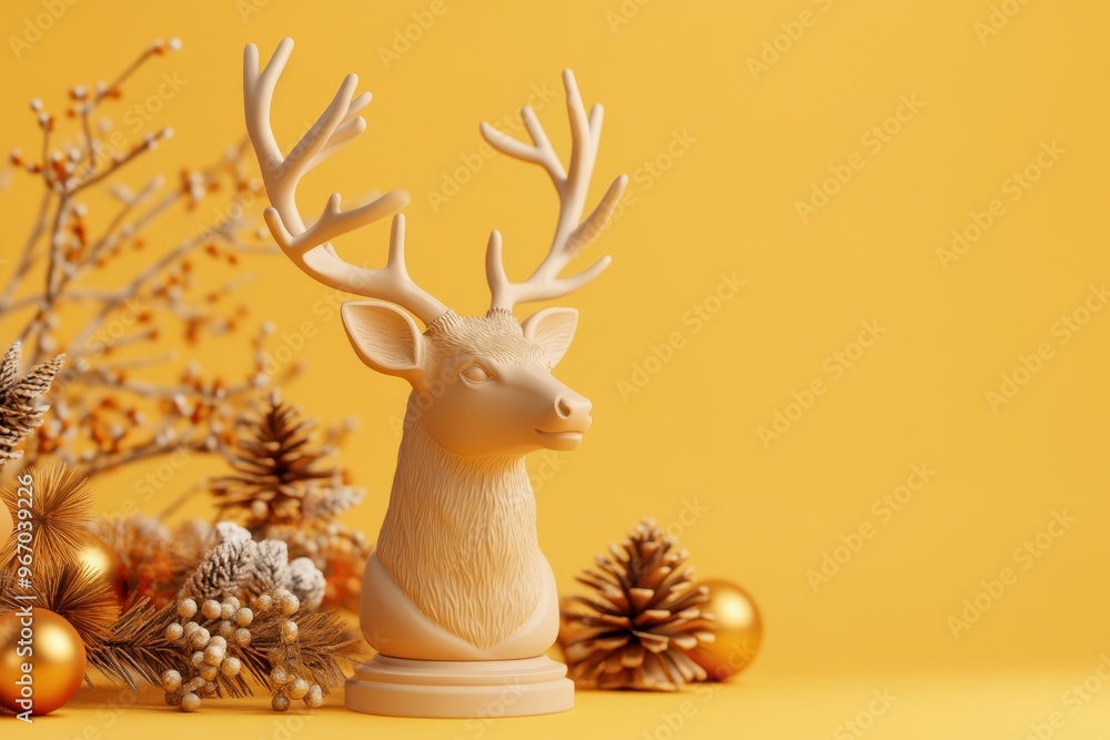 A deer head with antlers is sitting on a background A deer head with antlers is sitting on a background