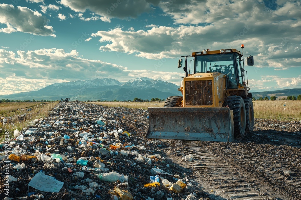 Waste landfill illustration created with Generative AI Waste landfill illustration created with Generative AI