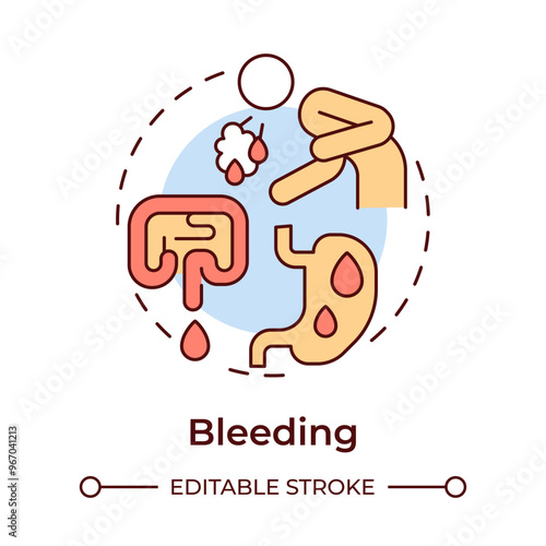 Bleeding multi color concept icon. Symptom of cancer. Cough blood. Stomach blood. Internal bleeding. Round shape line illustration. Abstract idea. Graphic design. Easy to use in article