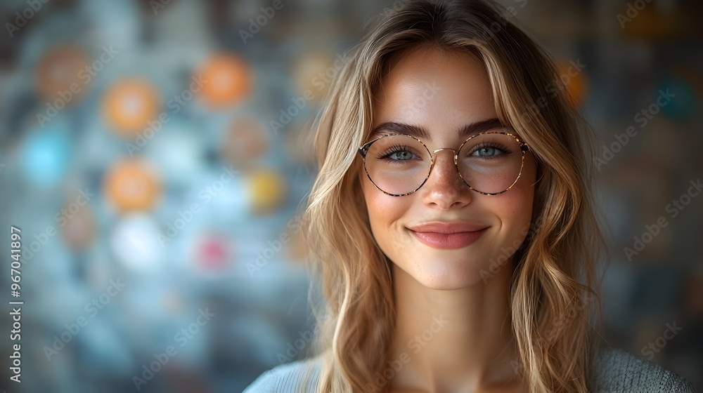 Smiling Business Consultant with Glowing Growth Visuals Smiling Business Consultant with Glowing Growth Visuals