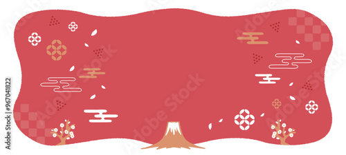 お正月　富士山と梅の和風な背景のイラスト素材