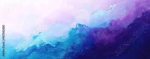 A serene abstract painting featuring waves of blue, purple, and pink hues, perfect for creating a calming atmosphere.