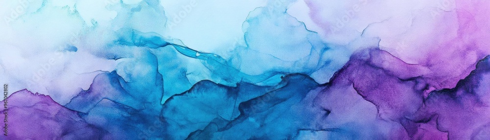 Naklejka premium A serene blend of soft blue, purple, and teal hues creating an abstract watercolor background suitable for various designs.