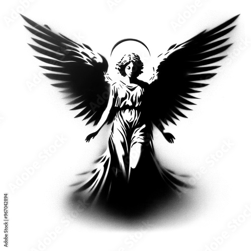 angel graffiti stencil-art style,black and white, generative ai