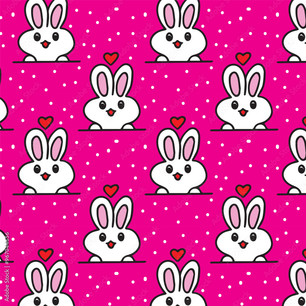 Cute rabbit bunny seamless pattern in pink background with love hearts doodle funny for high quality vector prints wallpaper textile fashion children Cute rabbit bunny seamless pattern in pink background with love hearts doodle funny for high quality vector prints wallpaper textile fashion children