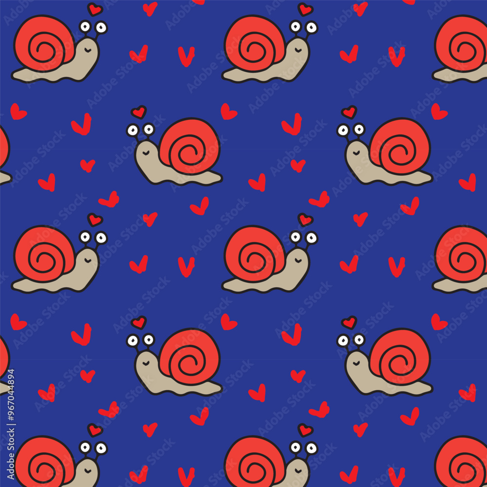 Cute snail seamless pattern in blue background with love hearts doodle funny for high quality vector prints wallpaper textile fashion children Cute snail seamless pattern in blue background with love hearts doodle funny for high quality vector prints wallpaper textile fashion children