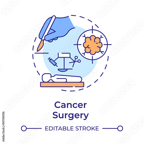 Cancer surgery multi color concept icon. Cancer treatment. Tumor removal. Diagnostics and cancer prevention. Round shape line illustration. Abstract idea. Graphic design. Easy to use in article