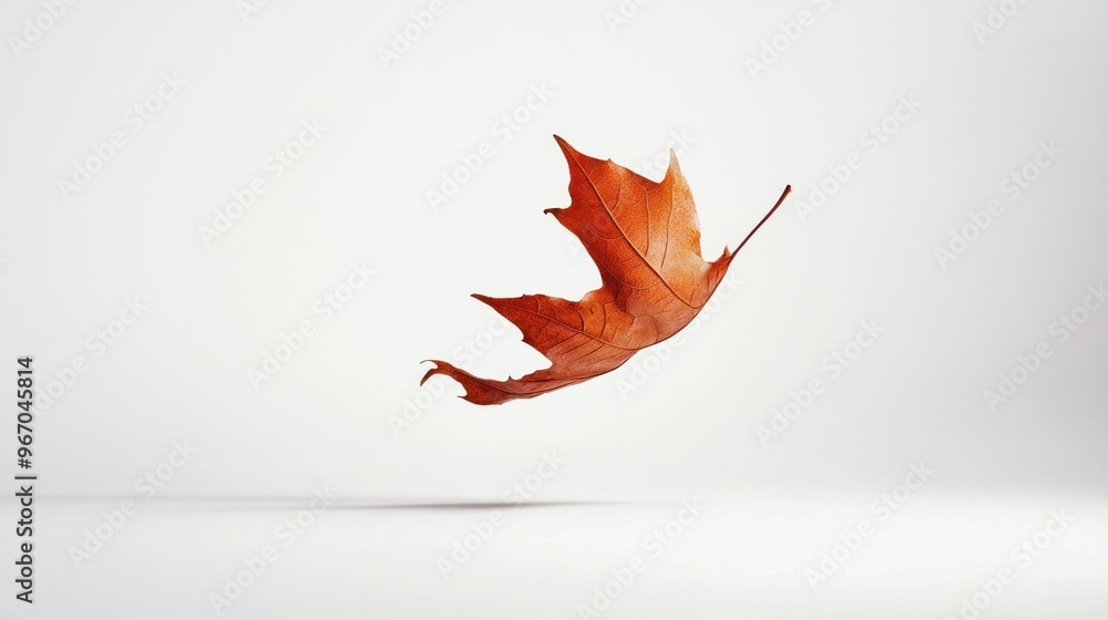 A Single Dried Brown Maple Leaf Suspended in Mid-Air A Single Dried Brown Maple Leaf Suspended in Mid-Air