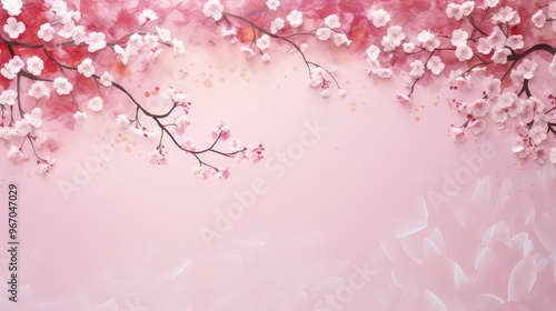 Pink Cherry blossom Illustration. Frame of Sakura Cherry Blossoms Spring flower