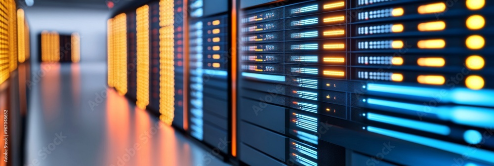 Neon lights illuminating a virtual data storage facility Neon lights illuminating a virtual data storage facility