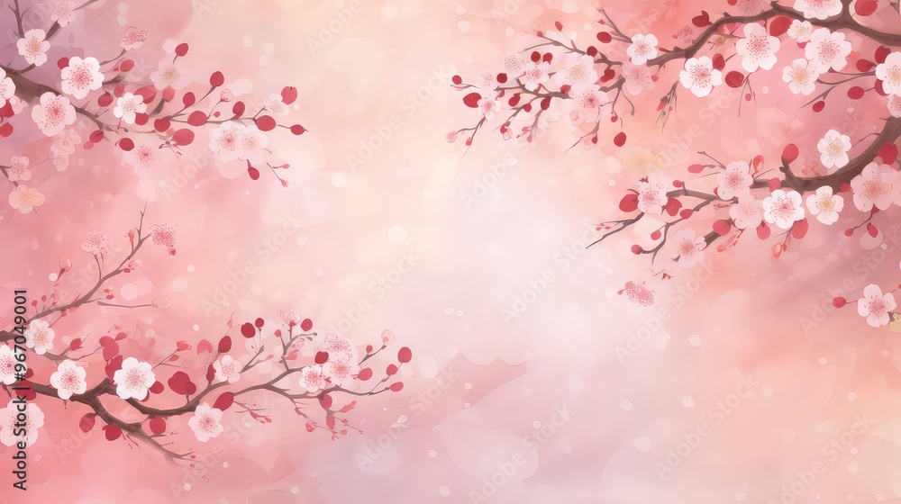 Pink Cherry blossom Illustration. Frame of Sakura Cherry Blossoms Spring flower Pink Cherry blossom Illustration. Frame of Sakura Cherry Blossoms Spring flower