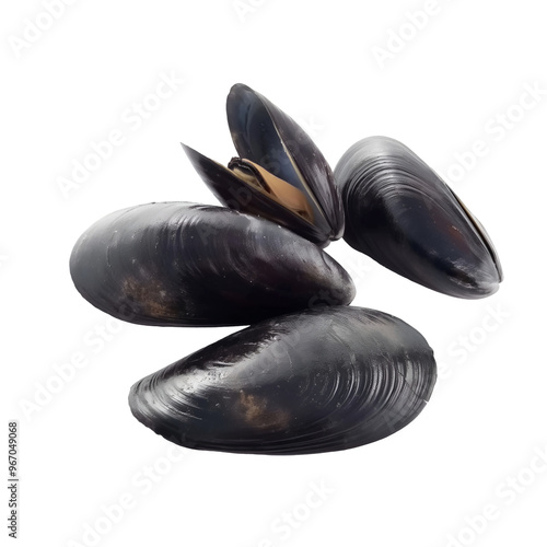 Fresh Mussels Isolated on Black Background photo