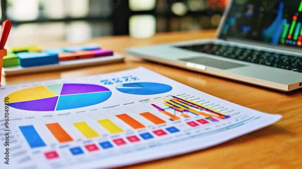 A workspace featuring charts and graphs for data analysis. A workspace featuring charts and graphs for data analysis.