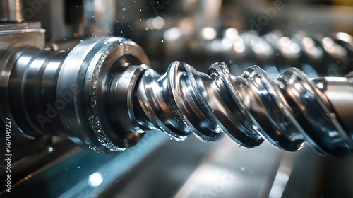 A close-up shot of a coiled metal spring, showcasing its shiny surface, intricate design, and mechanical functionality photo